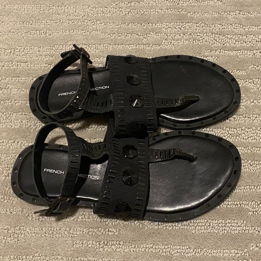 French Connection | Black stud sandals with ankle strap | Size 6